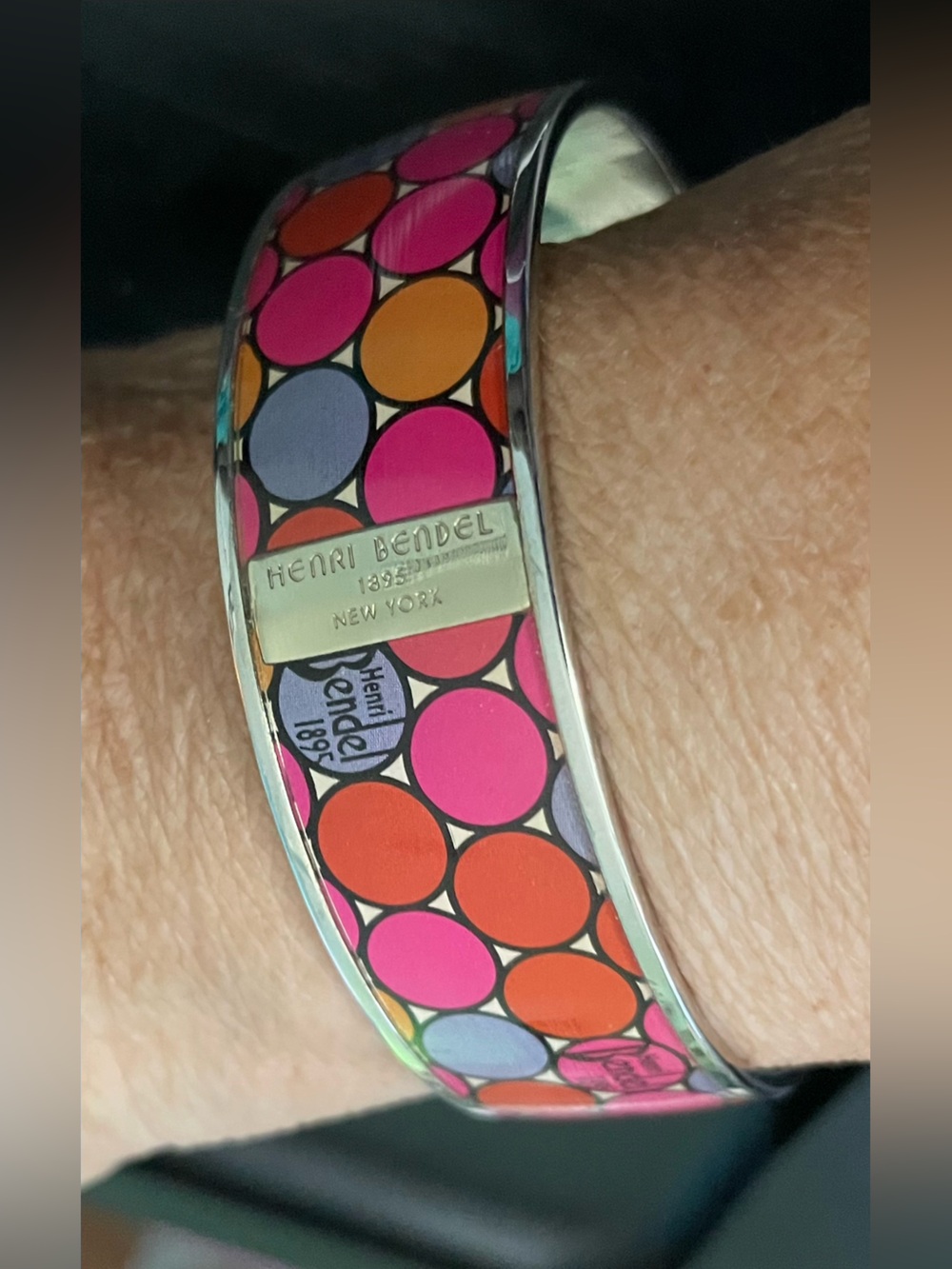 EUC Henri Bendel Polka Dot Enamel Bangel  - Pink, Orange, Lavender